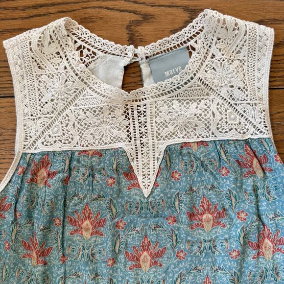 Maeve Crochet Lace Tank Shirt SZ S Teal Ivory Salmon Boho Hippie Cottage Work - Picture 3 of 6
